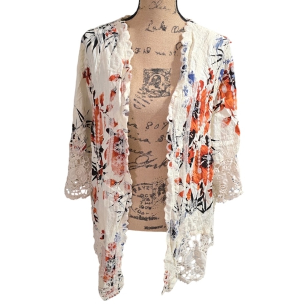 Solitaire Crocheted Lace Floral Kimono‎  Gorgeous Boho Plus Size 2X 3X New!